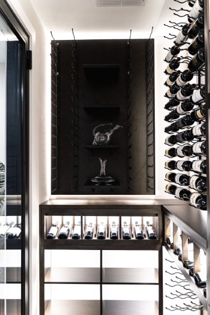 contemporary custom metal wine racks and shelves with LED lighting for glass wine closet