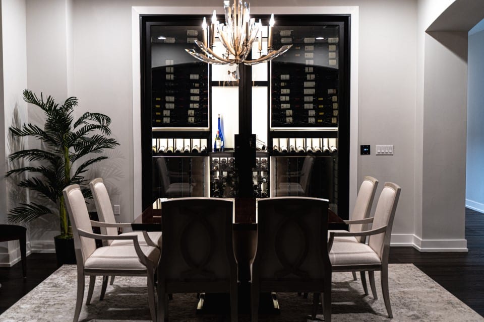 modern glass wine closet in the dining room