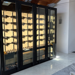 80 - Modern Kitchen Wine Closet Miami FL Glass Kitchen Wine Closet with Metal Wine Racks